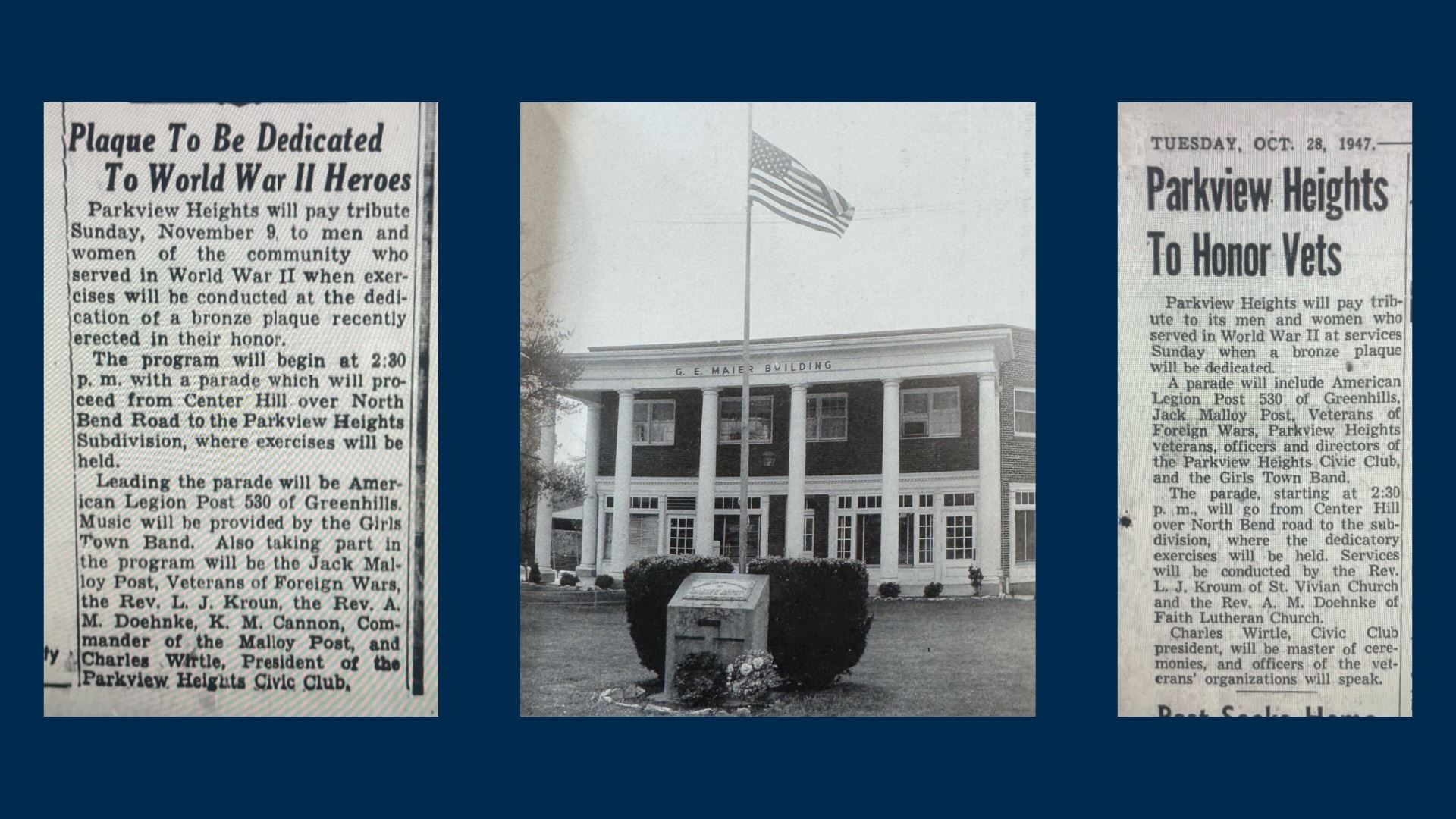 Parkview Heights Memorial Original Photo and News Stories from 1947